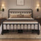 costoffs Metal Bed Frame 5ft King Vintage Iron Platform Bed with High Headboard and Footboard, Black