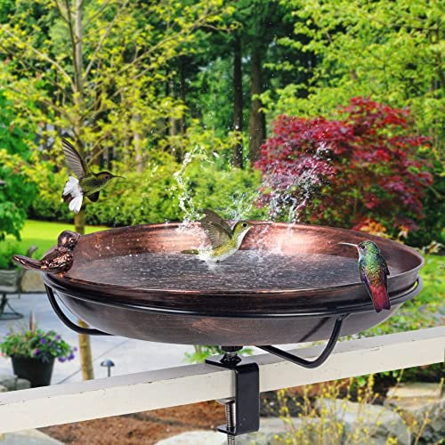 DREAMSOUL Bain d'oiseaux monté sur Le Pont avec Pince réglable en métal Robuste, Bol pour Oiseaux pour extérieur, Jardin, Balcon, terrasse, Garde-Corps, décoration, léger et Amovible