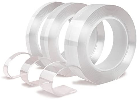 Lawen Creative Abwaschbares Nano Klebeband, Klares Nicht Markierendes, Doppelseitiges Klebeband, 3 Rollen mit 1,2,3CM Breite und 2mm Dicke, Insgesamt 9m Länge