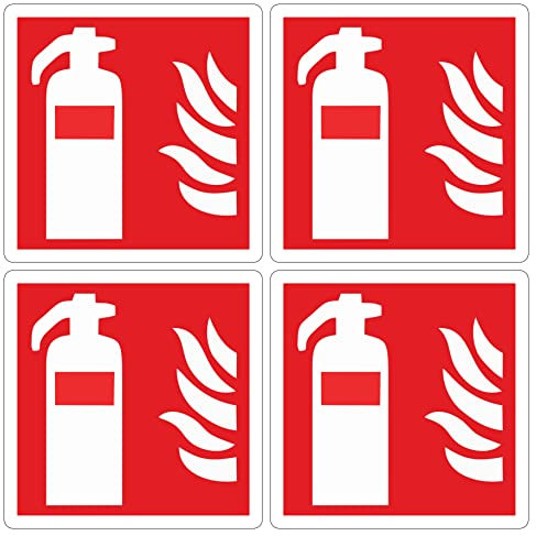 pubblimania 4 Pezzi Estintore PVC Adesivo Resistente per Esterno e Interno (Cm 14,5x14,5) (4 Estintore)