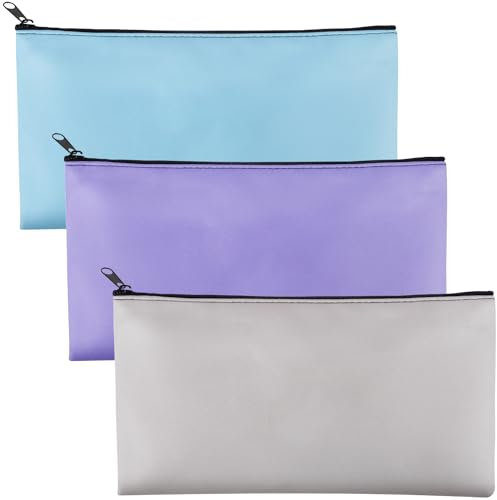 Fizdoqg 3 Stück Banktasche, Geldtaschen, Geldbeutel, Bankmappe mit Reißverschluss, Dokumententasche für A5 Dokumente Geldmappe für Business, Haushalt, Schule (Himmelblau, Dunkelblau, Hellgrau)