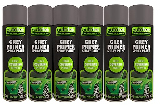 AutoTek Grey Primer Multi-Purpose Aerosol Spay Paint 500ml x6