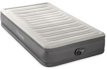 Intex 64021E TruAire Luxury Air Mattress: Fiber-Tech – Built-in Electric Pump – Multizone Support System – 13in Bed Height – Twin Size
