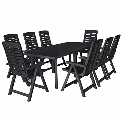 Homgoday 9-teiliges Gartenmöbel-Set aus Kunststoff, Anthrazit, Tisch und Stühle, Tisch mit Stühlen für den Außenbereich, Tisch und Stühle für den Außenbereich