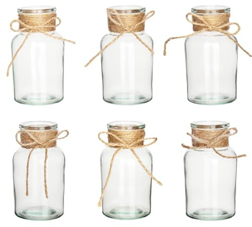 Kleine Vasen für Tischdeko, 6 Stück Mini Glasvasen, Vintage Vasen Set, ischvase Blumenväschen, Glasflaschen, Mini Dekoflaschen, Kleine Blumenvase für Hochzeit Tischdeko (Rund-A)