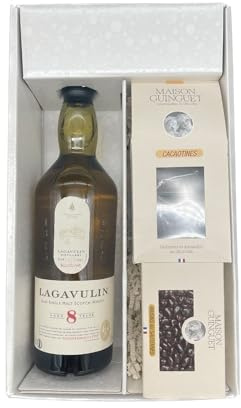 Coffret cadeau Blanc - Whisky - LAGAVULIN 8 ans - Cacaotines (1x150g) et Raisins au sauternes (1x100g) MAISON GUINGUET