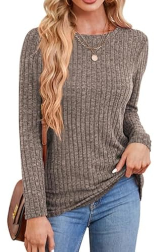Rongseng Jerséis para Mujer Sudaderas Tops de Manga Larga Cuello Redondo Suéter Ligero Camisetas de Manga Larga Informal Suaves Túnicas Pullover para Otoño Invierno