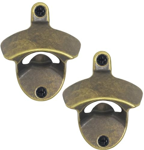 HAIICEN Bottle Opener Wall Mounted Aged Brass, Old Time Hanging Beer Bottle Top Opener Mounted for Bar Caddy Board (2 PCS)