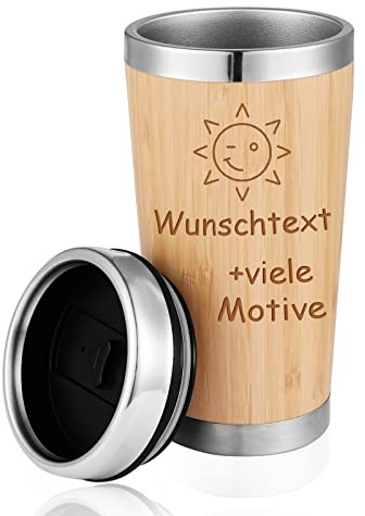 Cezool Kaffeebecher mit Name + Mustergravur, 0,4 L großer Thermosbecher zum Mitnehmen, Edelstahl Kaffeebecher mit Deckel zum Mitnehmen, personalisiertes Geschenk