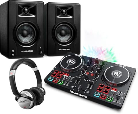 Anfänger DJ Set - DJ Controller Set mit DJ-Lichtern, Aktive 120-Watt Lautsprecher und Einsteiger DJ Kophörer