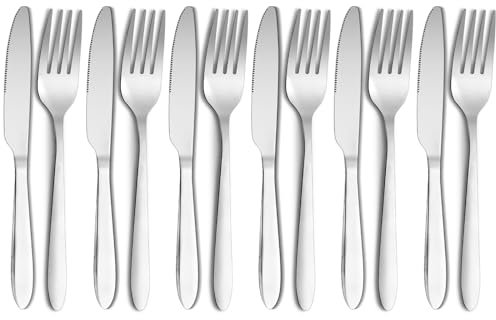 RETON 12 Stück Edelstahl Besteck Set, Messer und Gabel set, Steakbesteck Set, Essbesteck 6 Personen Spülmaschinenfest und Spiegelpoliert