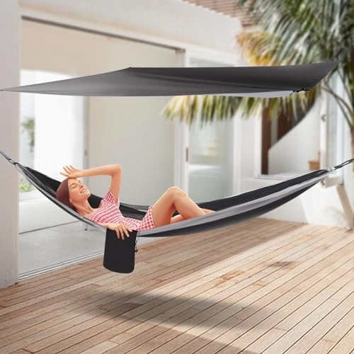 Hängematte Outdoor Camping Hammock Reisehängematte Ultraleicht Hängematte mit Moskitonetz und Regen Fliege Tarp 290 x 140 cm Hängematte Ohne Gestell Hängematten für Backpacking Reisen Wandern (B)