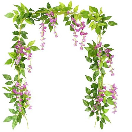 HEYWAYGO Guirnalda de flores artificiales de hiedra de 180 cm para decoración de habitación, jardín, arco de boda, baby shower, decoración floral, glicina roja rosa