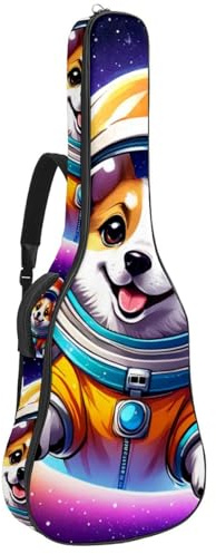 Schöne Tasche für Akustikgitarre, wasserdicht, mit mehreren Taschen und Schutzschicht, grünes Geschenkmuster, Mehrfarbig Nr. 08, 42.9x16.9x4.7 in, Gitarrentasche
