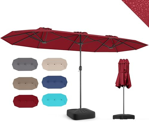RELAX4LIFE Grand Parasol de Jardin Extérieur avec Pied | Parasol Double Terrasse à 12 Baleines | Manivelle | Polyester Résistant | Verrou de Sécurité | Protection UV pour Piscine Patio Marché,Bordeaux