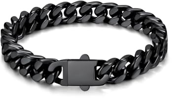 U7 Armband Herren Schwarz 7mm Armbänder Edelstahl Panzerarmband 21cm lang Miami Armkette Kubanische Armband Männer Gliederarmband Hip Hop Herrenarmbänder für Jungen Vater Ehemann Freund Opa