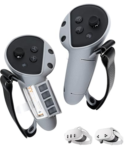 TRANSNOVO Housse de poignée améliorée pour contrôleur, Compatible avec Les Accessoires Meta/Oculus Quest 3S/Quest 3, avec Ouverture pour Le Compartiment à Piles et Protection de Sangle
