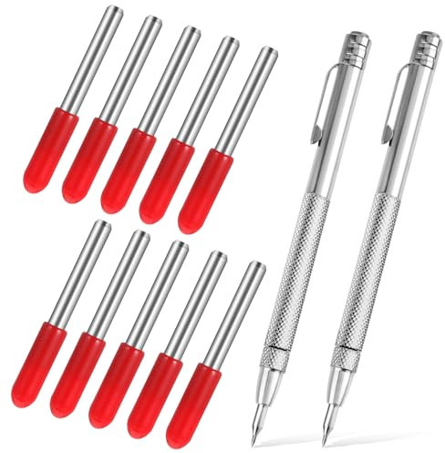 2 Pack Tungsten Carbide Scriber with Magnet, Etching Pen with Extra 10 Replacement Marking Tips, Metal Scribe for Metal, Wood, Glass and Plastic Machinist Tools