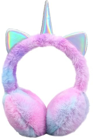 FIHDIOPO Ear Muffs Women Girls Unicorn Earmuffs Winter Accessories Fluffy Plush Adjustable Outdoor Thermal Ear Warmer Skiing Running Ears Covers Protector from Wind Cold Gift for Girl Ladies Purple