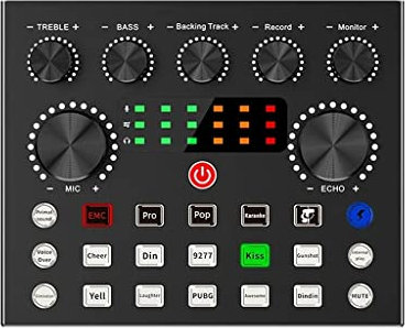 V8S Audio Mixer Carte Son Externe USB Téléphone Portable Changeur de Voix en Direct Carte Son avec Plusieurs Effets sonores