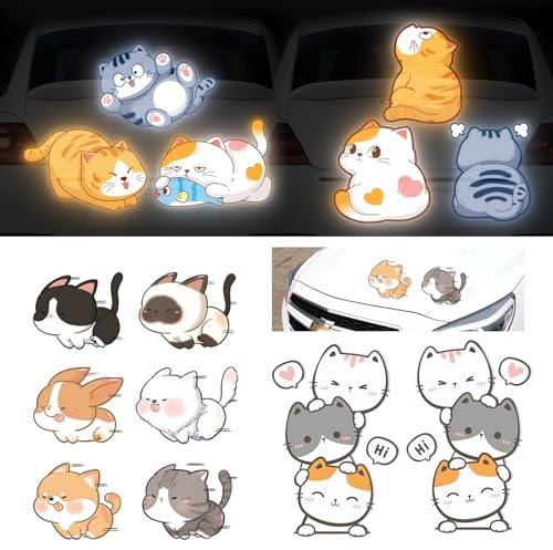 Mengger Autoaufkleber Lustige Katze, Cartoon Katzenpfoten 3D Autoaufkleber für Raumdekoration, Laptop, Autos, Motorräder, Fenster (15 Stück, Orange, Grau, PET, PVC)