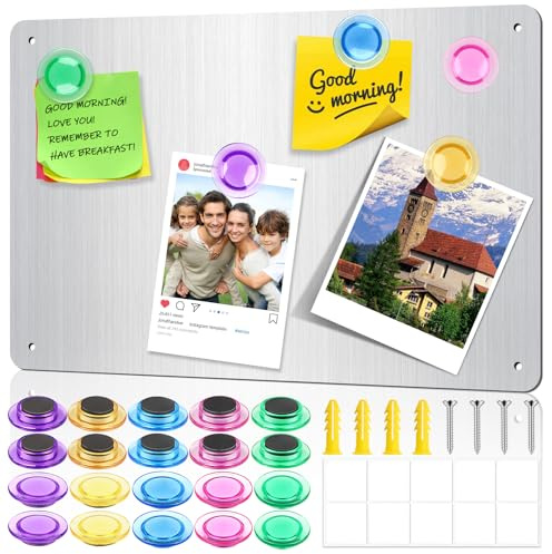 Metallplatte für Magnete 44x30.8x2.5cm Memoboard Magnetisch, Magnetwand Kinder, Magnetwand Silber Mit 20 Starken Magneten, Magnetic Memo Board für Küche, Büro, Gewürzgläsern, Notizen, Fotos