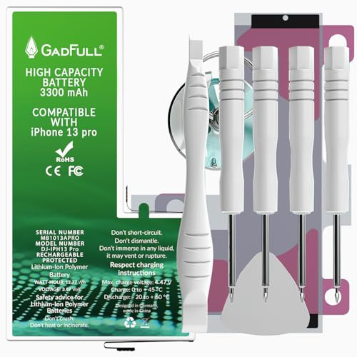 GadFull Batterie Haute capacité Compatible avec iPhone 13 Pro | 2026 Date de Production | Kit d'outillage Manuel et Profi Set de réparation | Batterie de téléphone Portable supplémentaire
