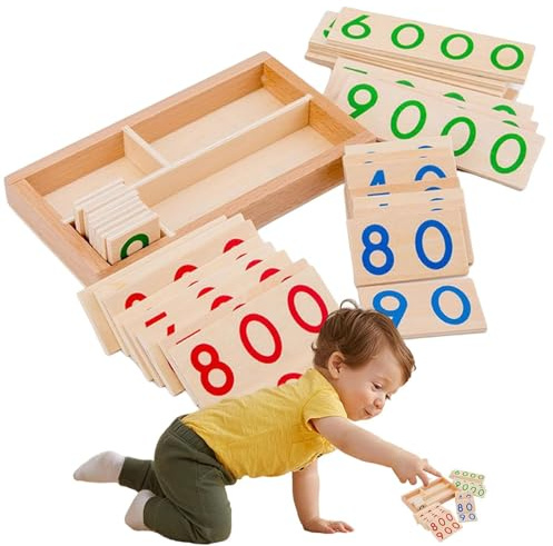 Cartes Numérotées en Bois – Puzzle de Comptage de Chiffres, Jouet Éducatif | Jeu Interactif de Tableaux d'Apprentissage 1-9000, Comptage Coloré pour Bébé et Tout-Petit, Développement Cognitif