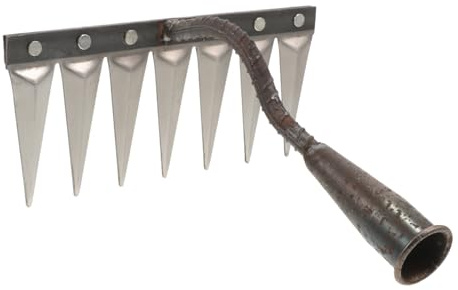HANABASS Rastrello Mano Piccolo Da Giardino in Acciaio Robusto Denti Per Diserbo e Ammendamento Terreno Con Manico in Utile Per Orto e Pulizia Foglie