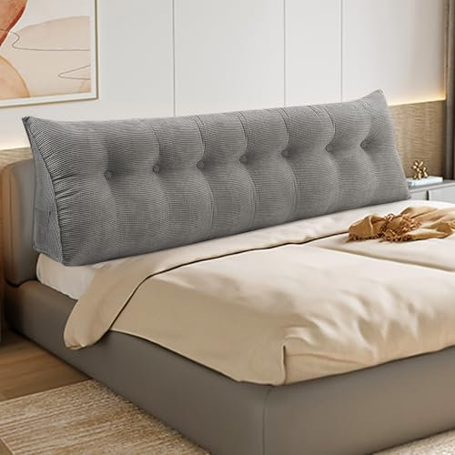 200 cm Rückenkissen geeignet für Bett und Sofa Lendenkissen Lesekissen Kissen mit abnehmbarem Nackenband und waschbarem Bezug praktische Seitentasche (Grau 200 cm)