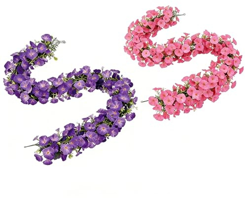 HcvGcm 2 Stück 180cm Blumengirlande, Girlande Künstliche, Violett und Pink Doppelfarbige Blumen Girlande, Für Hochzeiten, Blumengirlande Künstlich, Frühlingsdeko Wände, Dekoration