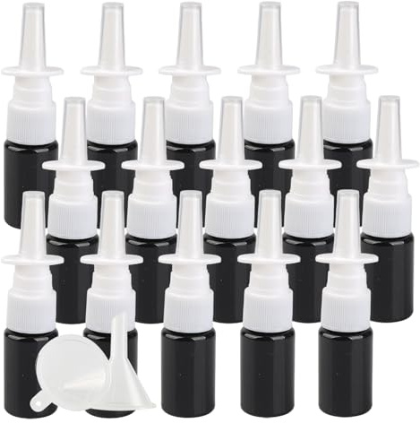 PQPAUTY 100 Piezas Botella de Spray Nasal Vacía 10ml Negro, Botellas de Aerosol Nasal de Plástico Reutilizables, Botellas de Pulverizador Nasal para Solución Salina, Aceites, Hogar y Viaje