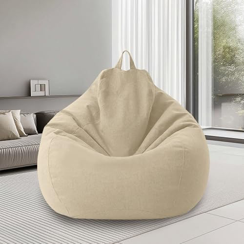 bechoanigel Poltrona Sacco XL, Bean Bag Con Manico, Pouf Sacco Adultes, Solo Rivestimento (Senza Imbottitura) Per Poltrona Pouf, 100 x 120 cm (Riso Bianco)