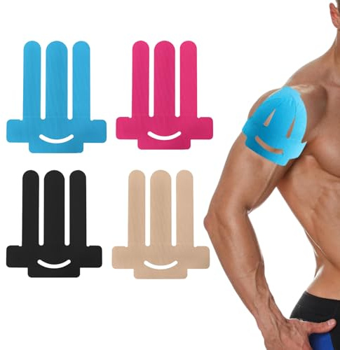 Kinesiotapes Vorgeschnitten for Schulter, 12 Stück Precut Kinesiotapes für Schulter Schmerzlinderung,Wasserfestes Elastisches Physio Tape für Sport Unterstützung(Schwarz+Blau+Rosa+Beige）