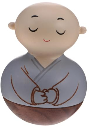 TOYANDONA Handgefertigter Zen Mönch aus Buchenholz (7x5cm) – Japanische Kokeshi Buddha Tischdekoration, Anti-Stress Wackelfigur für Büro, kreatives Geschenk für Yoga & Meditation