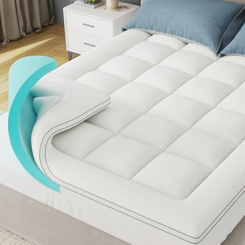 DOPEDIO Dual Layer Memory Foam Mattress Topper Double, 7cm Total Thickness, 5cm Cooling Gel Memory Foam with 2cm Quilted Pillow Top Mattress Pad, Deep Pocket Fits 20–53cm Mattresses(135x190cm)