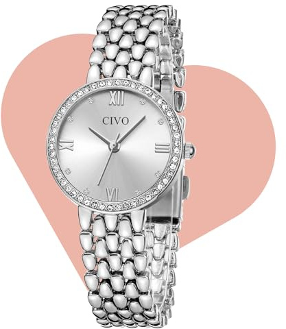 CIVO Damenuhr Silber Armbanduhr Damen：Elegant Edelstahl Quarz Analog Wasserdicht - Luxus Uhr mit Diamanten Geschenke für Mama und Freundin