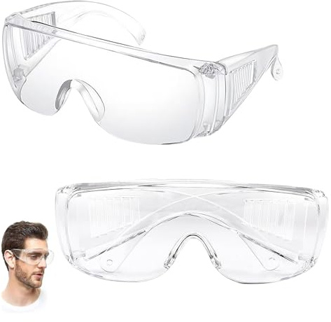 Funngy Lunette de Protection Travail,2 PCS Lunettes de Protection des Yeux Superposables Anti-Buée Anti-UV et Anti-Rayures Transparentes pour Travail Bricolage Laboratoire et Usage Quotidien