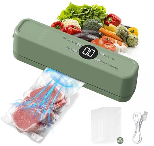 5 in 1 Handheld Heat Sealer, Mini Bag Sealer with 3 External Connectors, Portable Vacuum Sealer Machine with 10 Pcs Vacuum Sealer Bags for Snack Preservation and Food Storage