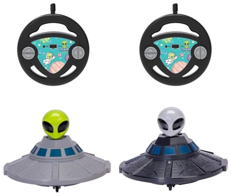 Dickie Toys – UFO Bumper Set 2,4 GHz (14 cm), ferngesteuertes Spielset für Kinder ab 6 Jahren, Crash Funktion, bis 6 km/h, 2 Fernsteuerungen und 2 UFOs, schwarz grau grün