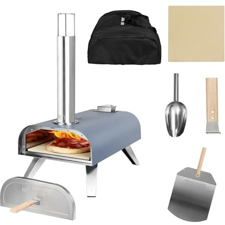George Foreman Four à pizza portable d'extérieur en granulés de bois de 30,5 cm gris avec pagaie et sac de transport, four barbecue et fumoir, pieds pliables GFWPPO1GPC