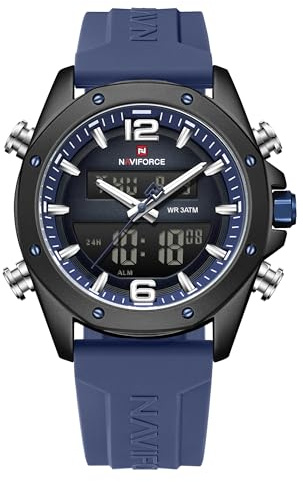 NAVIFORCE Orologio sportivo impermeabile da uomo, cinturino in silicone, al quarzo, analogico, digitale, sveglia, cronografo, orologio da polso luminoso (blu)