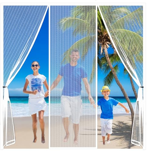 Custom Size Magnetic Fly Screen Door,Reinforced Polyester Double Door Screen Curtain,Anti Mosquito Mesh Fly Curtain,Heavy Duty Bug Mesh Curtain for Sliding Door, Patio, Bedroom-Hands Free,White