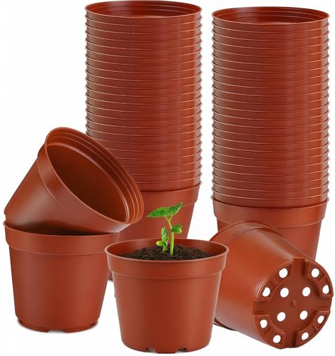 50 Pezzi Vasi da Fiori per Piante 10 cm in Plastica, Vasetti per Piantine da Coltivazione Multifunzionali, Vasi in Plastica con Foro di Drenaggio, Adatti a Tutte le Piante D'interni Fiori, Cactus