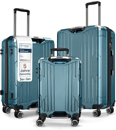 4FLY Ultralätt Resväskset i 3 Delar med Aluminiumram, M/L/XL, TSA-Lås, 4 Dubbla Spinnerhjul och Teleskophandtag i Aluminium, Set med Kabinväska och Incheckat Bagage