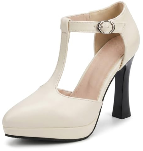 Escarpins Bout Amande Bride T Femme Plateforme Talons Hauts Style Vintage Élégant Confortables Chaussures Habillées Taille 34-50