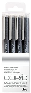 COPIC Multiliner Set, Cool Gray, 4 Fineliner in verschiedenen Strichstärken, Zeichen Stifte mit einer feinen Spitze und wasserbeständiger Pigmenttinte