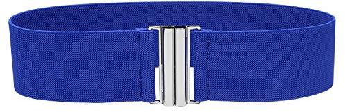 Syuer Womens Wide Elastic Waist Belt Cinch Belt Trimmer Stretch Waistband (S-M (26-31), Blue (Silver Buckle))