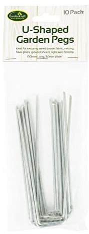 GardenKraft 26610 Pack of 10 Artificial Grass U-Pegs / Heavy Duty / Multi-Purpose Ground Pegs / Garden Accessories