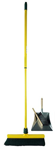 Krallenbesen Set 30 cm Kunststoff mit Teleskopstiel Kehrgarnitur gebogenen Borsten Gartenbesen Straßenbesen Kehrbesen (Besen + Kehrschaufel Set verzinkt, 30 cm)